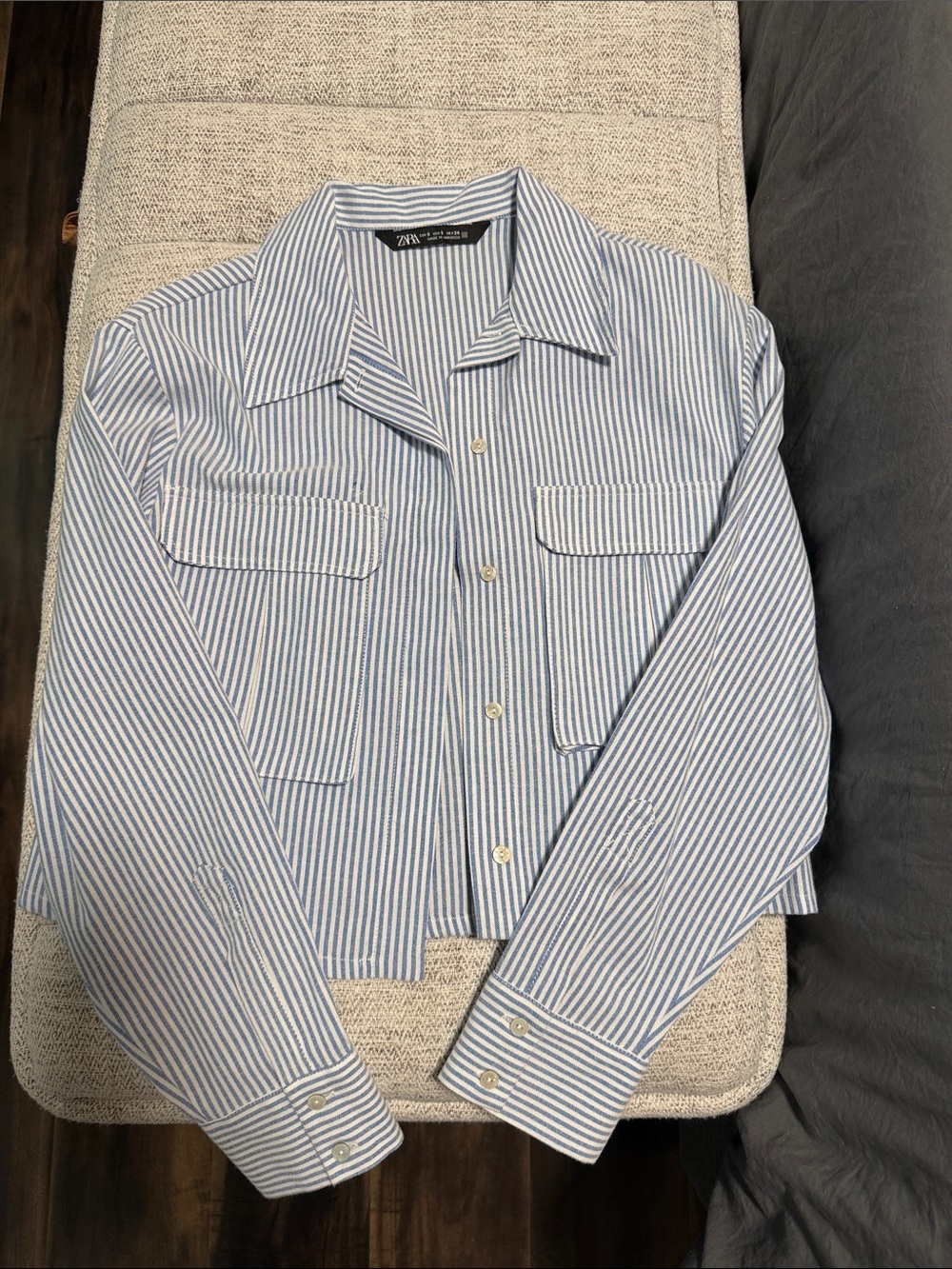 Zara Light Blue and White Striped Button-Down Shirt